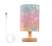 Mnsruu Bedside Table Lamp Rainbow Girly Glitter Hearts Bedside Lamps LED Light Desk Lamp Fabric Shade Small Lamp for Bedroom Living Room (Bulb Included)