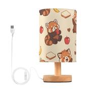 Mnsruu Bedside Table Lamp Red Panda Apple Bread Banana Pattern Bedside Lamps LED Light Desk Lamp Fabric Shade Small Lamp for Bedroom Living Room (Bulb Included)