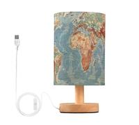 Mnsruu Bedside Table Lamp Retro World Map Continents Bedside Lamps LED Light Desk Lamp Fabric Shade Small Lamp for Bedroom Living Room (Bulb Included)