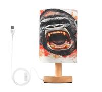 Mnsruu Bedside Table Lamp Roaring Gorilla Bedside Lamps LED Light Desk Lamp Fabric Shade Small Lamp for Bedroom Living Room (Bulb Included)