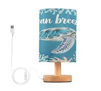 Mnsruu Bedside Table Lamp Sea Turtles Corals Nautical Bedside Lamps LED Light Desk Lamp Fabric Shade Small Lamp for Bedroom Living Room (Bulb Included)