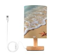 Mnsruu Bedside Table Lamp Seaside Waves Starfish Nautical Coastal Bedside Lamps LED Light Desk Lamp Fabric Shade Small Lamp for Bedroom Living Room (Bulb Included)
