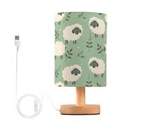 Mnsruu Bedside Table Lamp Sheep Farm Green Bedside Lamps LED Light Desk Lamp Fabric Shade Small Lamp for Bedroom Living Room (Bulb Included)