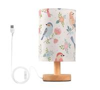 Mnsruu Bedside Table Lamp Spring Hummingbird Flower Bedside Lamps LED Light Desk Lamp Fabric Shade Small Lamp for Bedroom Living Room (Bulb Included)