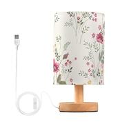 Mnsruu Bedside Table Lamp Spring Red Poppy Flower Bedside Lamps LED Light Desk Lamp Fabric Shade Small Lamp for Bedroom Living Room (Bulb Included)