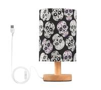 Mnsruu Bedside Table Lamp Sugar Skulls Flowers Bedside Lamps LED Light Desk Lamp Fabric Shade Small Lamp for Bedroom Living Room (Bulb Included)