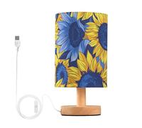 Mnsruu Bedside Table Lamp Sunflowers Blue Yellow Flower Bedside Lamps LED Light Desk Lamp Fabric Shade Small Lamp for Bedroom Living Room (Bulb Included)