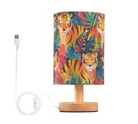 Mnsruu Bedside Table Lamp Tigers Colorful Jungle Bedside Lamps LED Light Desk Lamp Fabric Shade Small Lamp for Bedroom Living Room (Bulb Included)