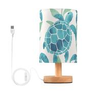Mnsruu Bedside Table Lamp Turtle Blue Ocean Nautical Coastal Bedside Lamps LED Light Desk Lamp Fabric Shade Small Lamp for Bedroom Living Room (Bulb Included)