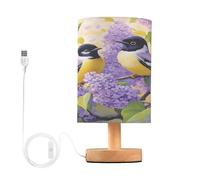 Mnsruu Bedside Table Lamp Two Birds Lilac Flower Bedside Lamps LED Light Desk Lamp Fabric Shade Small Lamp for Bedroom Living Room (Bulb Included)