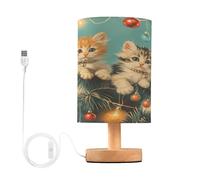 Mnsruu Bedside Table Lamp Two Cats Pine Needles Bedside Lamps LED Light Desk Lamp Fabric Shade Small Lamp for Bedroom Living Room (Bulb Included)