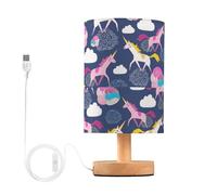 Mnsruu Bedside Table Lamp Unicorn on Blue Background Bedside Lamps LED Light Desk Lamp Fabric Shade Small Lamp for Bedroom Living Room (Bulb Included)