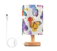 Mnsruu Bedside Table Lamp Watercolor Butterfly Pattern Bedside Lamps LED Light Desk Lamp Fabric Shade Small Lamp for Bedroom Living Room (Bulb Included)