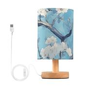 Mnsruu Bedside Table Lamp White Cherry Blossom Bird Bedside Lamps LED Light Desk Lamp Fabric Shade Small Lamp for Bedroom Living Room (Bulb Included)