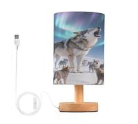 Mnsruu Bedside Table Lamp Wolf Aurora Bedside Lamps LED Light Desk Lamp Fabric Shade Small Lamp for Bedroom Living Room (Bulb Included)