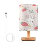 Mnsruu Bedside Table Lamps, Rabbit Strawberry USB Table Lamp for Bedroom, LED Light Bedroom Bedside Table Décor Night Lamp Warm White