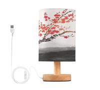 Mnsruu Bedside Table Lamps, Sakura Oriental Cherry Blossom USB Table Lamp for Bedroom, LED Light Bedroom Bedside Table Décor Night Lamp Warm White