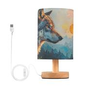 Mnsruu Bedside Table Lamps, Sunrise Mountain Wolf USB Table Lamp for Bedroom, LED Light Bedroom Bedside Table Décor Night Lamp Warm White