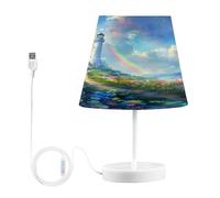 Mnsruu Bedside Table Lamps with USB Ports, Lighthouse on Seaside Flowers Nightstand Desk Lamps for Bedroom, Living Room, Office,M