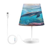 Mnsruu Bedside Table Lamps with USB Ports, Undersea Dolphin Nightstand Desk Lamps for Bedroom, Living Room, Office,M