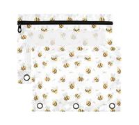 Mnsruu Bee Honey Flower 3 Rings Binder Pouch Pencil Case, 2 Pack Pencil Pouches with Zipper, Clear Window Cosmetic Bag