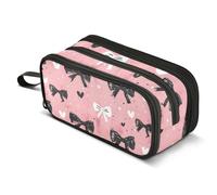 Mnsruu Big Capacity Pencil Bag 3 Compartment Pen Pouch Holder Box for Boys Girls School Office Supplies Storage OrganizerLarge Pencil Case Pink Bows Wildflower Leaves