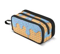 Mnsruu Big Capacity Pencil Bag 3 Compartment Pen Pouch Holder Box for Boys Girls School Office Supplies Storage OrganizerLarge Pencil Case Spring Blue Wildflower Flower