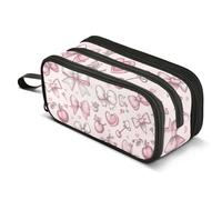 Mnsruu Big Capacity Pencil Bag 3 Compartment Pen Pouch Holder Box for Boys Girls School Office Supplies Storage OrganizerLarge Pencil Case Pink Bows Wildflower Grass