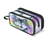 Mnsruu Big Capacity Pencil Bag 3 Compartment Pen Pouch Holder Box for Boys Girls School Office Supplies Storage OrganizerLarge Pencil Case Wolf Bohemian Indian Wolves