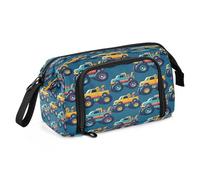 Mnsruu Big Capacity Pencil Case Beautiful Bright Colorful Multicolored Monster Trucks Isolated on Dark Blue Background Pouch Pen Case Pencil Box Stationery Bag Makeup Bag Office Organizer for Adults