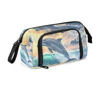 Mnsruu Big Capacity Pencil Case, Beautiful Dolphins Jumped Over The Waves Pen Bag Pouch Holder Stationery Bag School College Office Organizer for Teen Adults Student