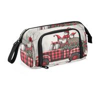 Mnsruu Big Capacity Pencil Case, Christmas Dwarf Red Black Plaid Car Pen Bag Pouch Holder Stationery Bag School College Office Organizer for Teen Adults Student