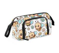 Mnsruu Big Capacity Pencil Case, Cute Cartoon Little Bee Pen Bag Pouch Holder Stationery Bag School College Office Organizer for Teen Adults Student