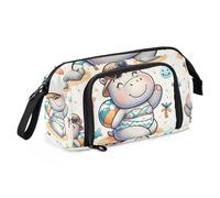 Mnsruu Big Capacity Pencil Case, Cute Hippo Girl Pattern Illustration on The Beach Pen Bag Pouch Holder Stationery Bag School College Office Organizer for Teen Adults Student