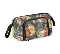 Mnsruu Big Capacity Pencil Case, Ethnic Sun Moon Star Pen Bag Pouch Holder Stationery Bag School College Office Organizer for Teen Adults Student