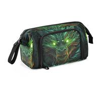 Mnsruu Big Capacity Pencil Case, Green Angry Dragon Pen Bag Pouch Holder Stationery Bag School College Office Organizer for Teen Adults Student