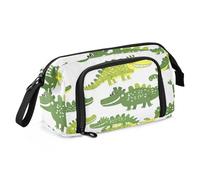 Mnsruu Big Capacity Pencil Case, Green Crocodile Pen Bag Pouch Holder Stationery Bag School College Office Organizer for Teen Adults Student