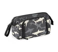 Mnsruu Big Capacity Pencil Case, Grey White Shark Dark Pen Bag Pouch Holder Stationery Bag School College Office Organizer for Teen Adults Student
