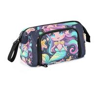 Mnsruu Big Capacity Pencil Case, Hand Drawn A Cute Mermaid Pen Bag Pouch Holder Stationery Bag School College Office Organizer for Teen Adults Student