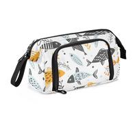 Mnsruu Big Capacity Pencil Case, Hand Drawn Doodle Cute Fish Pen Bag Pouch Holder Stationery Bag School College Office Organizer for Teen Adults Student