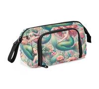 Mnsruu Big Capacity Pencil Case, Mermaid Girls Among A Variety of Colorful Flowers Pen Bag Pouch Holder Stationery Bag School College Office Organizer for Teen Adults Student
