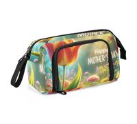 Mnsruu Big Capacity Pencil Case, Mother's Day with A Focus on A Tulip Flower Pen Bag Pouch Holder Stationery Bag School College Office Organizer for Teen Adults Student