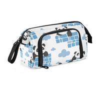 Mnsruu Big Capacity Pencil Case, Panda Climb The Wall Blue Pen Bag Pouch Holder Stationery Bag School College Office Organizer for Teen Adults Student