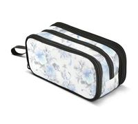 Mnsruu Big Capacity Pencil Case Rainbow Colored Butterflies on Dark Blue Pattern Pen Bag Pouch Holder Box 3 Compartment Portable Storage Organizer for Teen Girls Boys School Office
