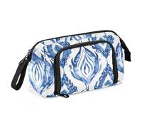 Mnsruu Big Capacity Pencil Case, Shibori Waves Blue White Line Art Pen Bag Pouch Holder Stationery Bag School College Office Organizer for Teen Adults Student