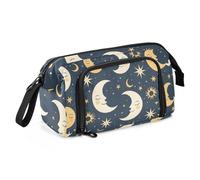 Mnsruu Big Capacity Pencil Case, Sun Moon Star Blue Pen Bag Pouch Holder Stationery Bag School College Office Organizer for Teen Adults Student