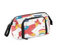 Mnsruu Big Capacity Pencil Case, Two Color Yellow Red Airplane Cartoon Pen Bag Pouch Holder Stationery Bag School College Office Organizer for Teen Adults Student