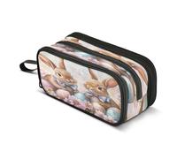 Mnsruu Big Capacity Pencil Pen Case Office School Stationery Makeup Bag Rabbit with Easter Eggs Pencil Bag for Teens Adults