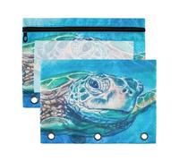 Mnsruu Big Sea Turtle 3 Rings Binder Pouch Pencil Case, 2 Pack Pencil Pouches with Zipper, Clear Window Cosmetic Bag