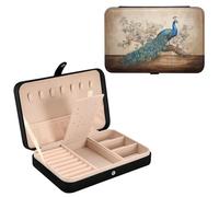 Mnsruu Bird Leather Jewelry Box, Retro Elegent Peacock Necklace Ring Earrings Storage Organizer for Women Travel Jewelry Organizer